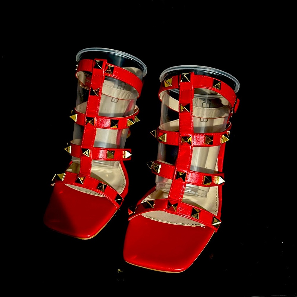 red cage gold spike heels windsor size 10